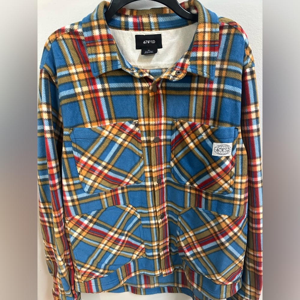 ATWYLD Women’s Plaid Shacket Jacket Blue Flannel Overshirt XL Lightweight Jacket